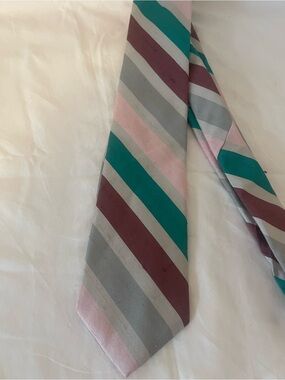 Guy Laroche Vintage Men's Silk Striped Tie Pink Gray Burgundy Teal Classic